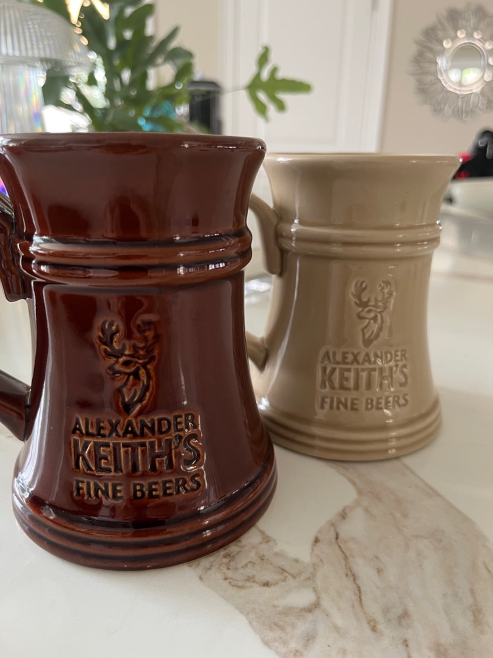 Pair of Alexander Keith's Ceramic Beer Stein - Brown & Tan